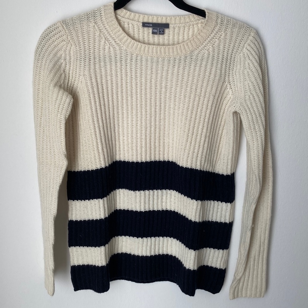 Vince Striped Wool/Cashmere XXS Sweater - Cream/Navy